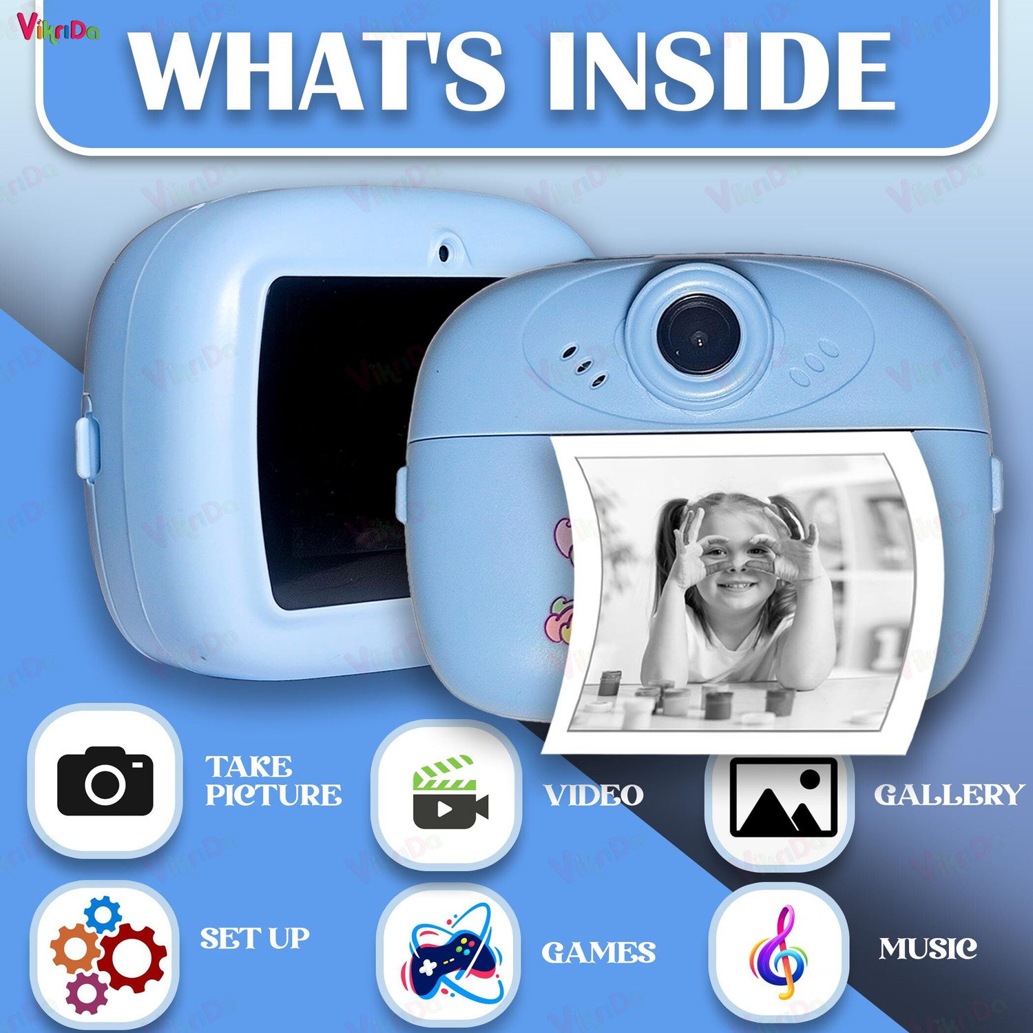 Image of VikriDa Kids Instant Print Camera 1080P HD Digital Video Camera with Printer