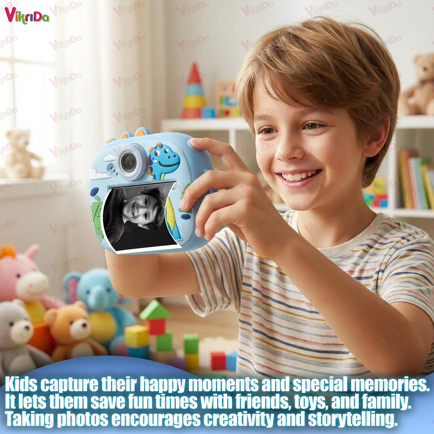 Image of VikriDa Dino Instant Print Camera for Kids 1080P HD Digital Camera Printer