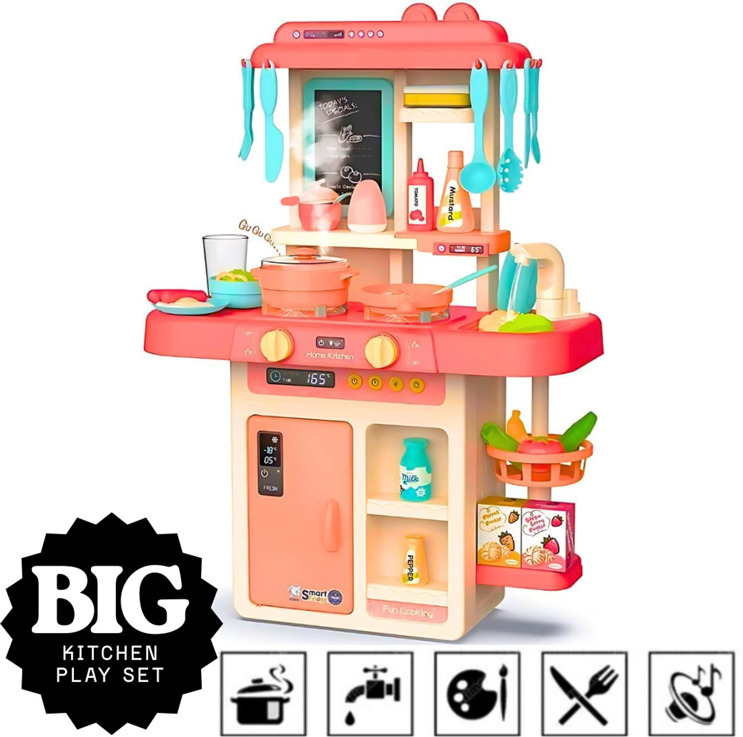 Image of J K INTERNATIONAL Plastic Kitchen Set Toys with 42 Pcs Lights&Sounds, Play Sink with Running Water