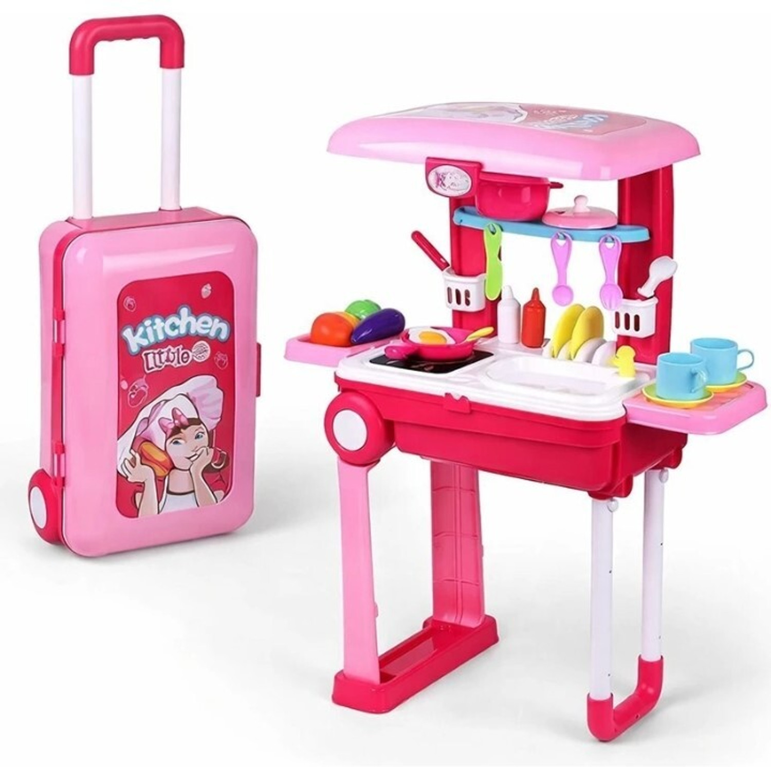 Image of Kidzblend Trolley Kitchen Set, Pretend Play Cooking Set for Girls with 23 Pieces