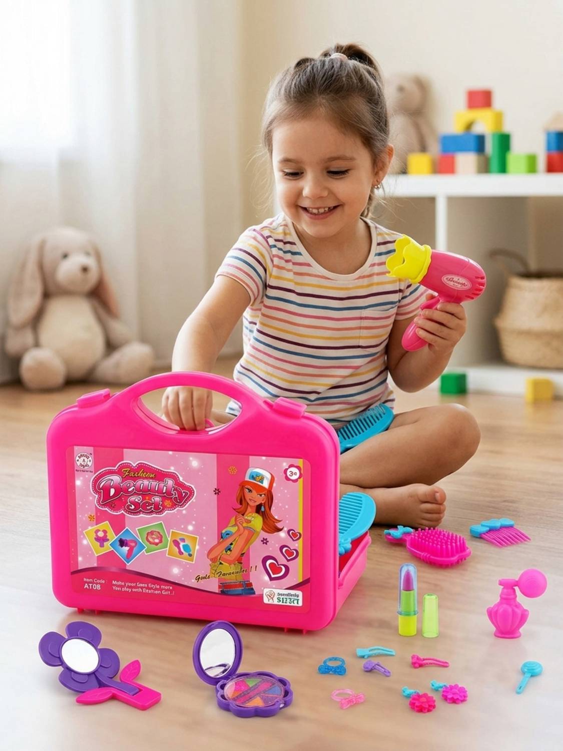 333MART Fashion Beauty Set for Girls with Suitcase || Color-Pink || Age - 3+ Years