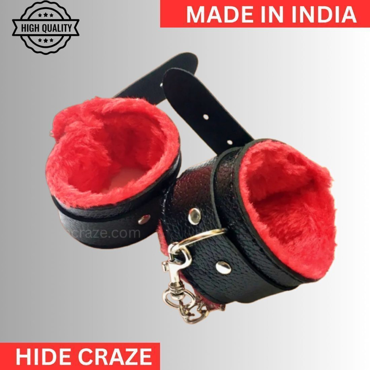 Image of HIDECRAZE Handcuff Role Play Kit Premium Quality Activity Set for Honeymoon Red Black