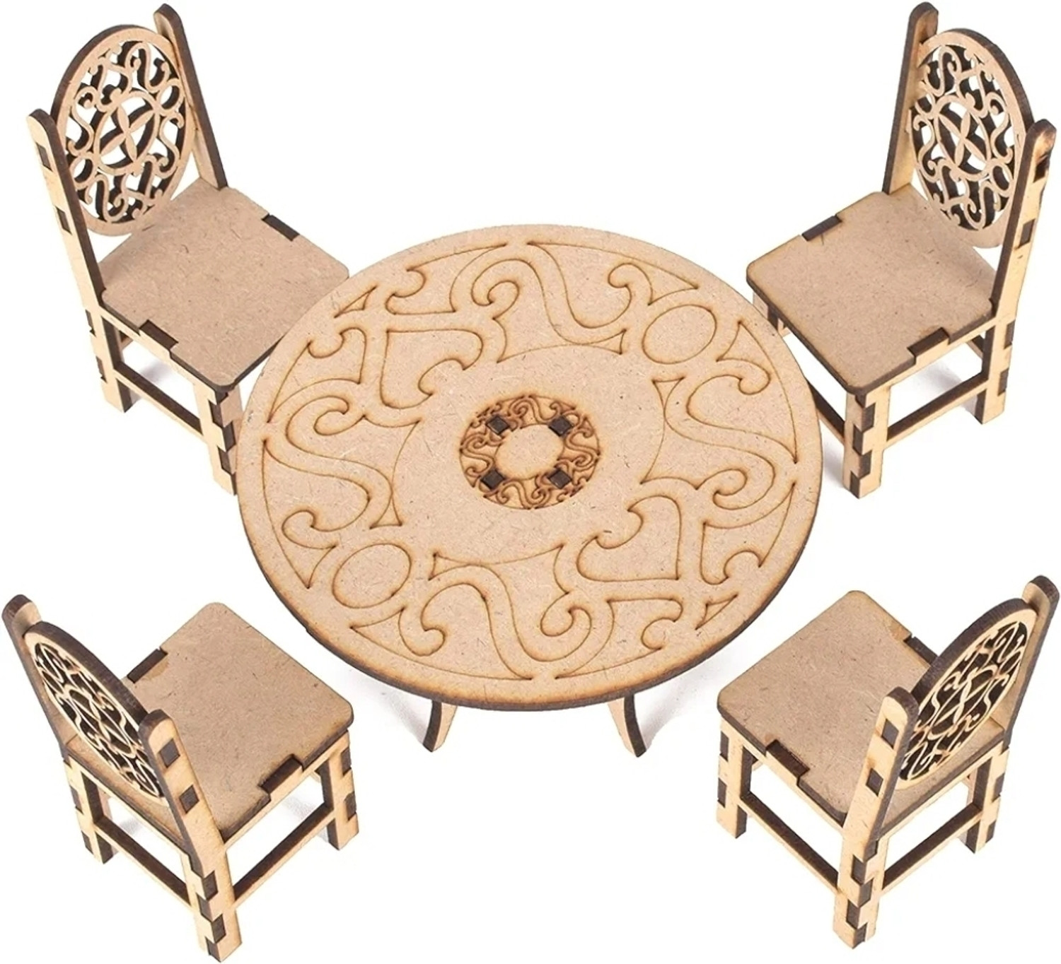 Image of clt Miniature Wooden Barbi dollhouse furniture set for kids|dollhouse dining set