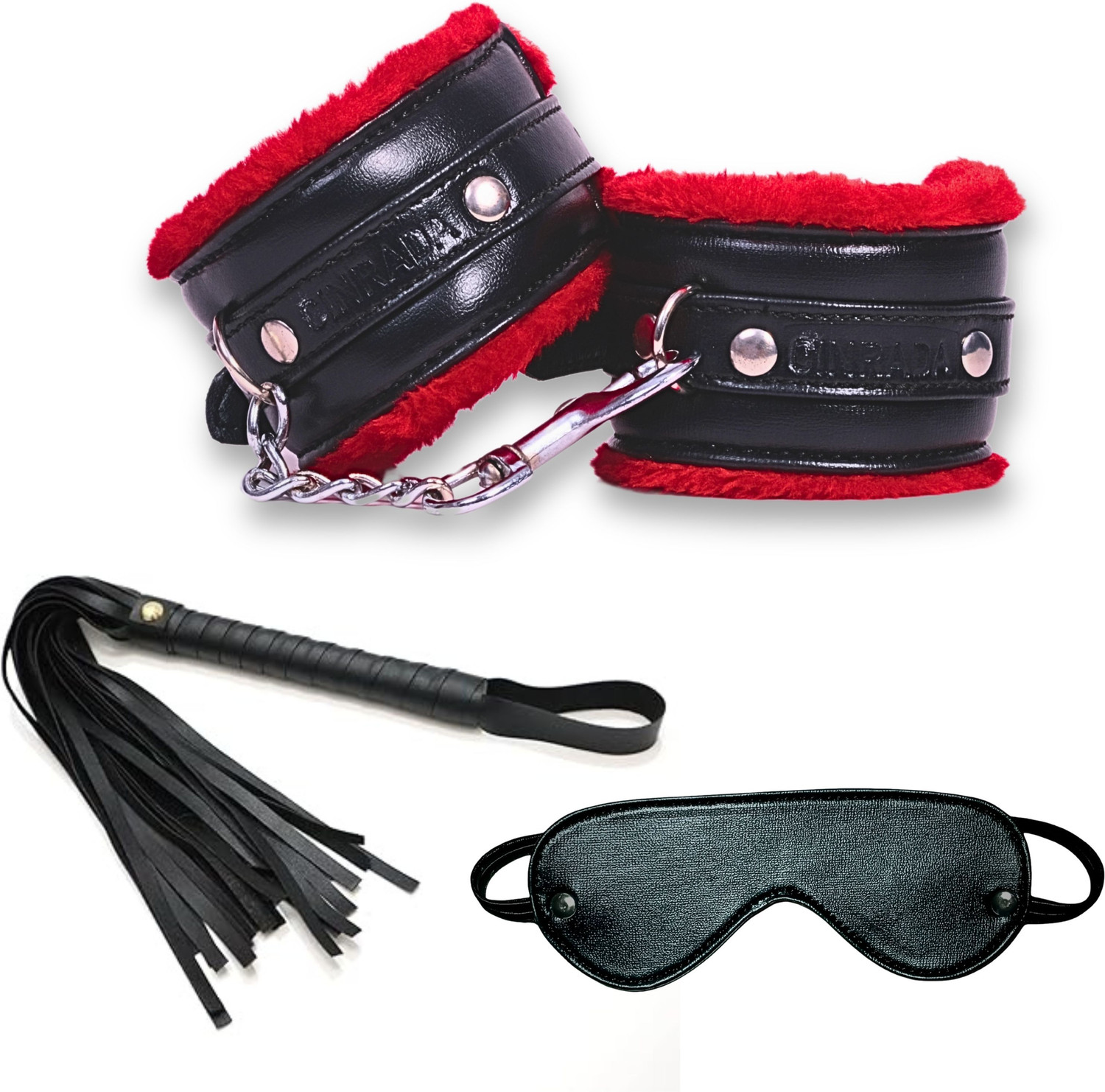 Image of cinrada Handcuff Role Play Kit Red & Black- 3 Pcs Combo Set For Couple Role Play