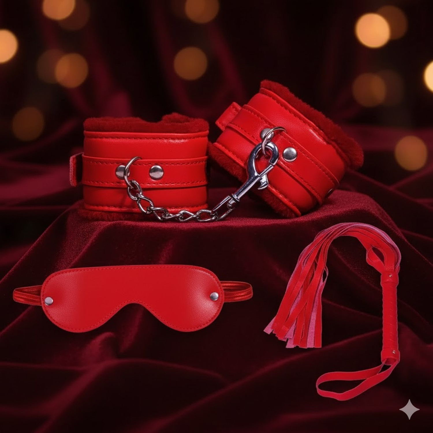 Image of cinrada Handcuff Role Play Kit Red - 3 Pcs Combo Set For Couple Role Play