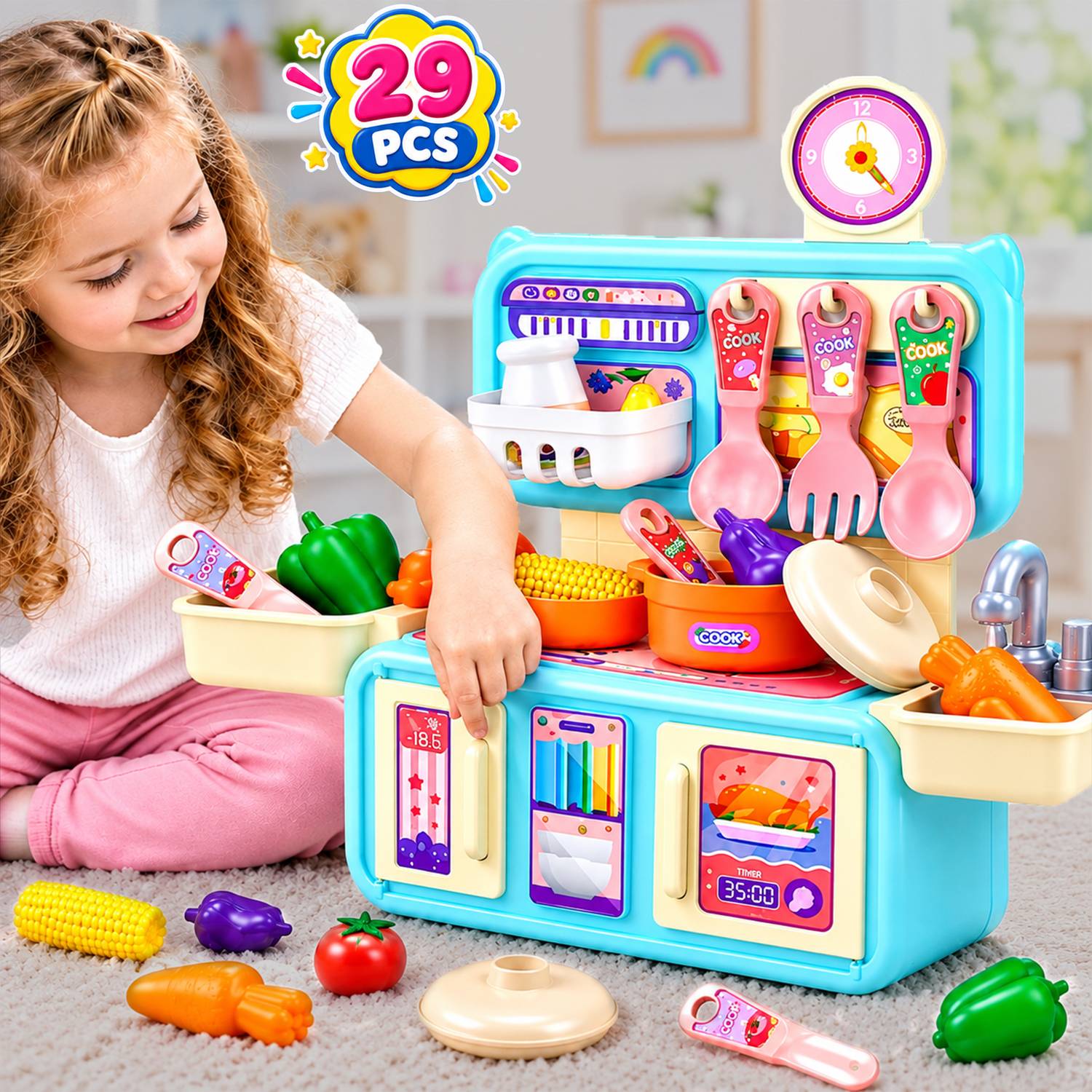 Buddynjoy Mini Dream Kitchen Set Pretend Play Cooking Set with Utensils & Accessories Set