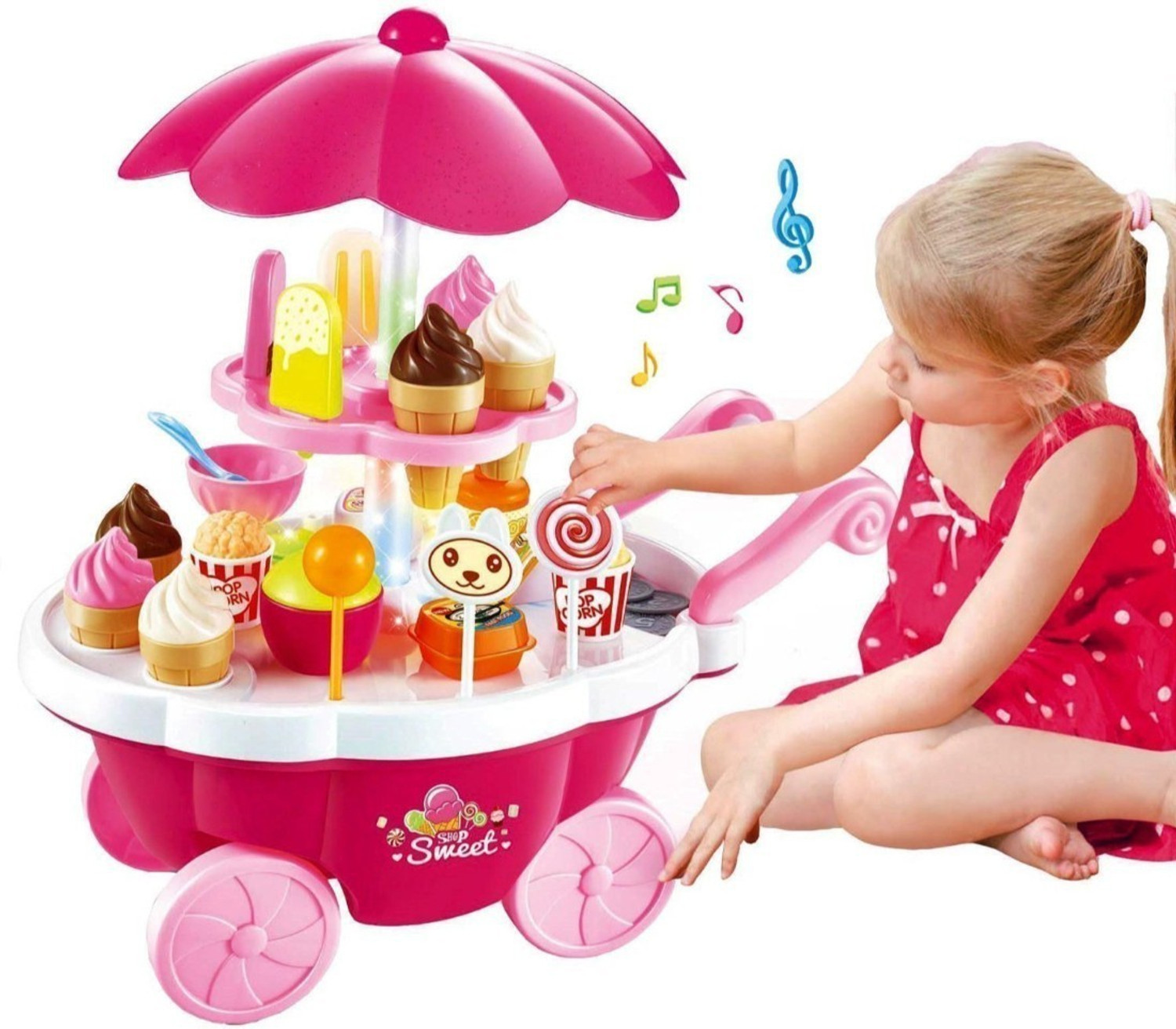 Image of Smartcraft Ice Cream Kitchen Play Cart Kitchen Set Toy With Lights And Music -Small