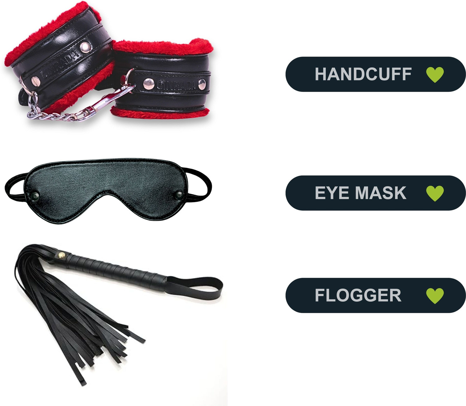 Image of cinrada Handcuff Role Play Kit Red & Black- 3 Pcs Combo Set For Couple Role Play