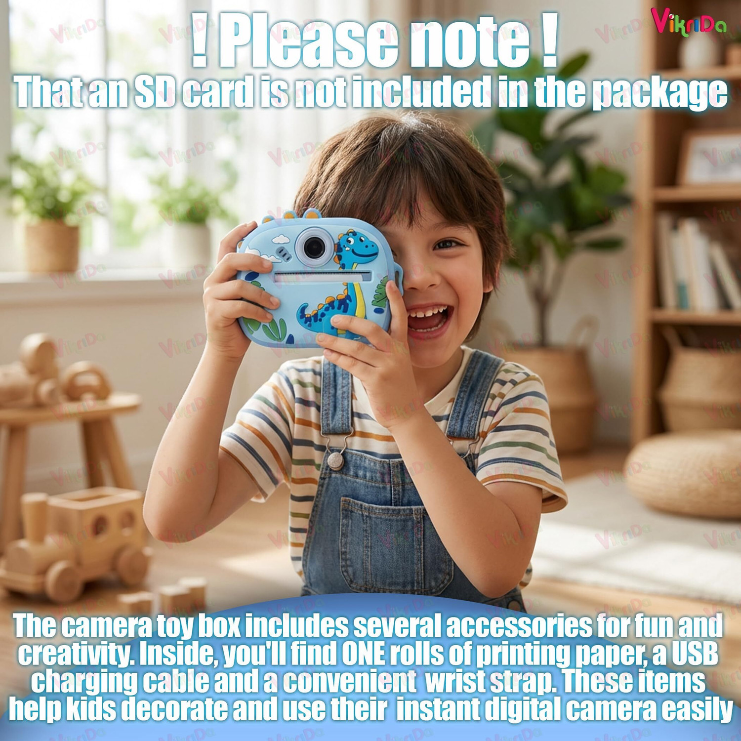 Image of VikriDa Dino Instant Print Camera for Kids 1080P HD Digital Camera Printer