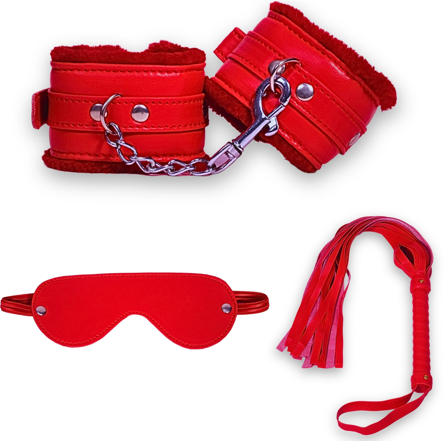 Image of cinrada Handcuff Role Play Kit Red - 3 Pcs Combo Set For Couple Role Play