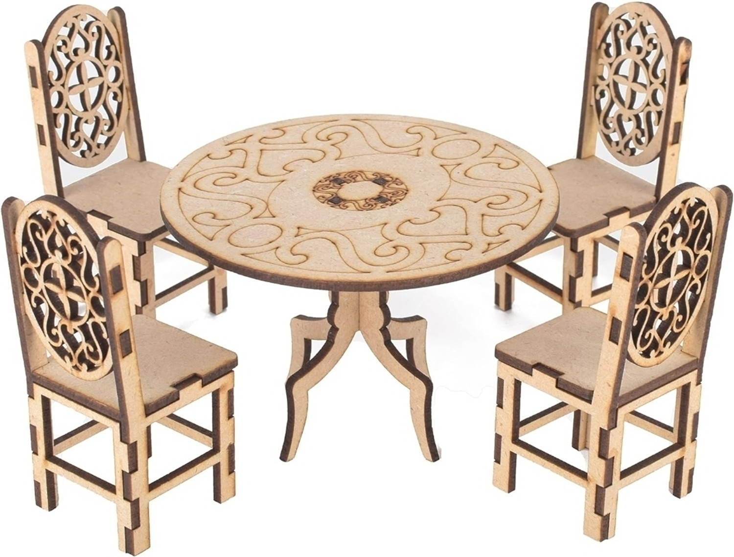 Image of clt Miniature Wooden Barbi dollhouse furniture set for kids|dollhouse dining set