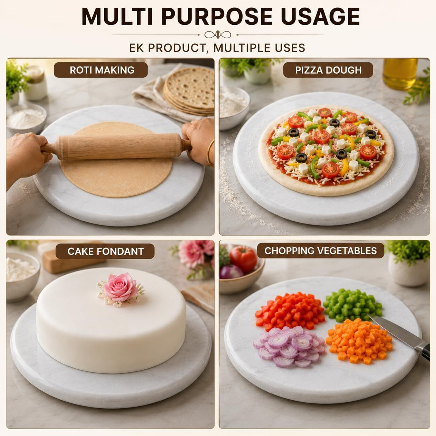 Image of NKB CRAFT Marble Chakla Roti Maker Natural Stone Kitchen Rolling Board Rolling Pin