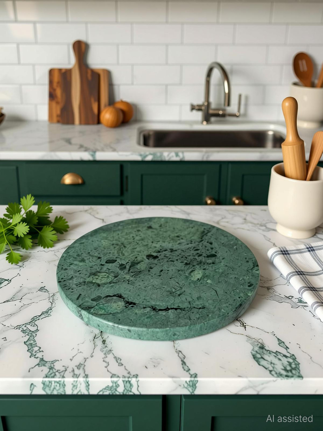 Image of Modern Decor Emporium Marble Chakla Green (9 INCH) for Kitchen, Roti and Chapati maker for Home Board