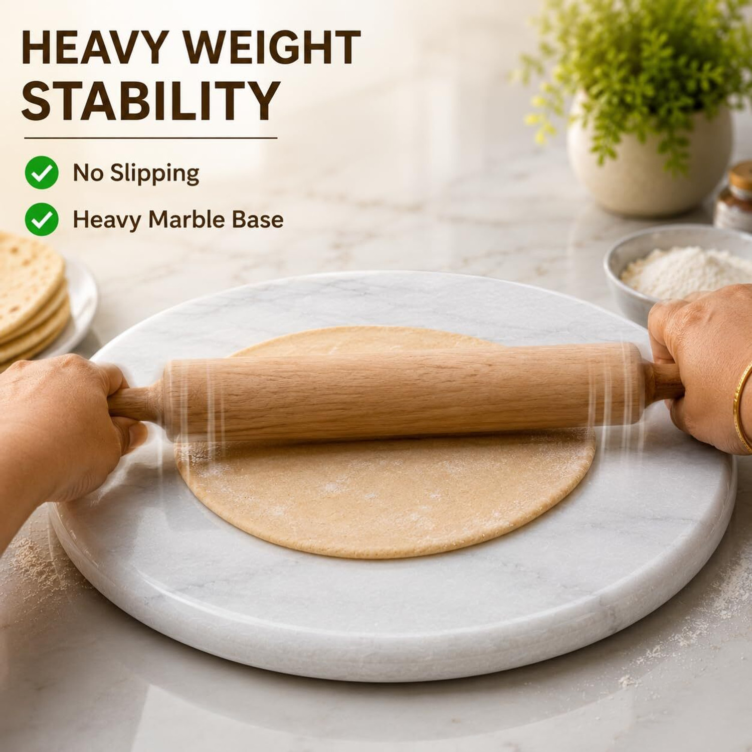 Image of NKB CRAFT Marble Chakla Roti Maker Natural Stone Kitchen Rolling Board Rolling Pin