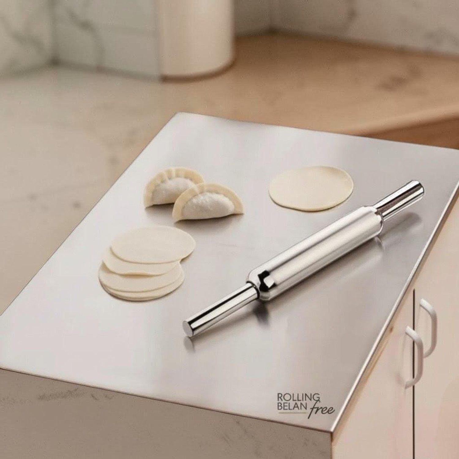 Image of Henny Steel Chopping Board with Lip for Kitchen | Free Rollin Pin 42 x 32 cm Rolling Pin & Board