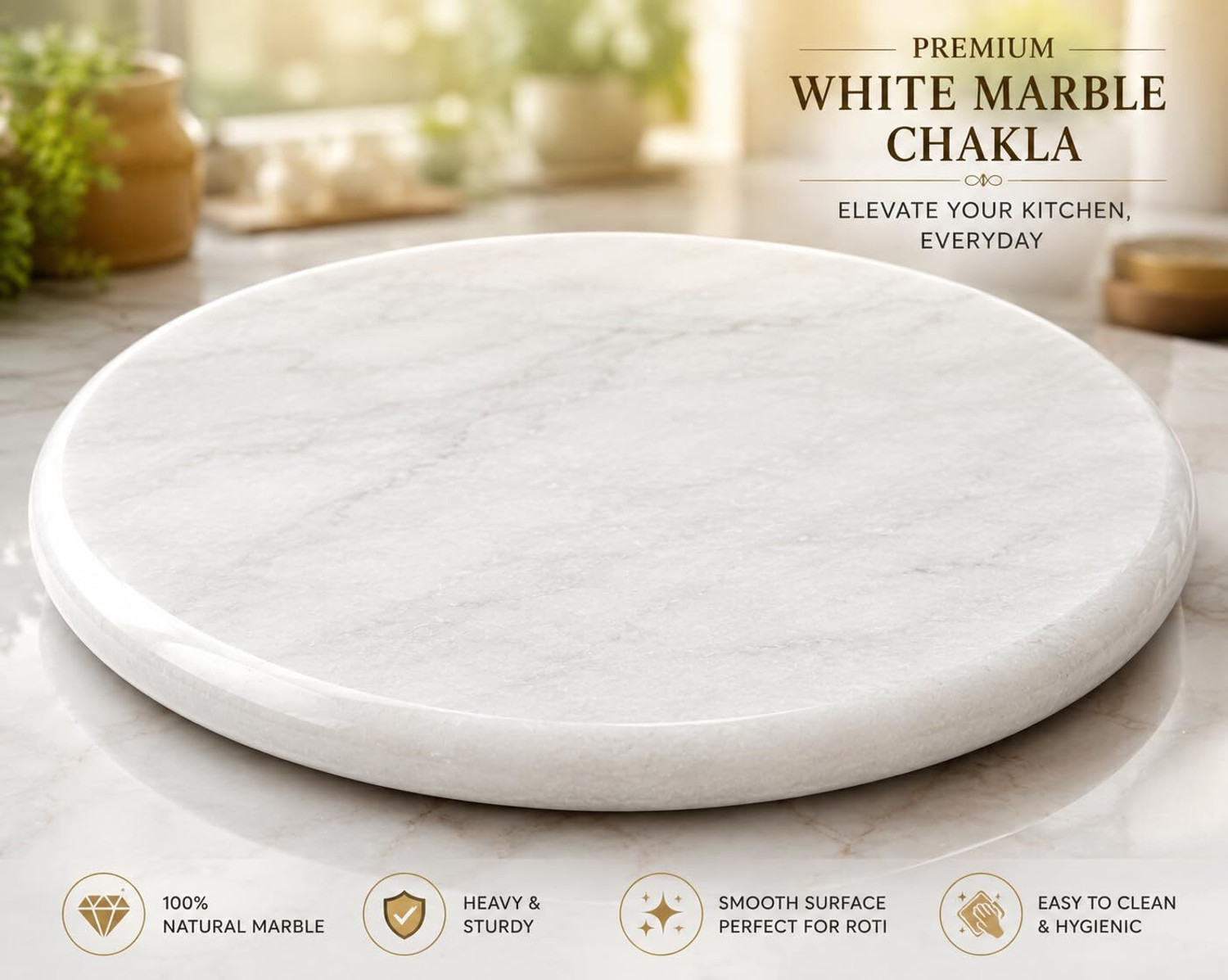 Image of NKB CRAFT Marble Chakla Roti Maker Natural Stone Kitchen Rolling Board Rolling Pin