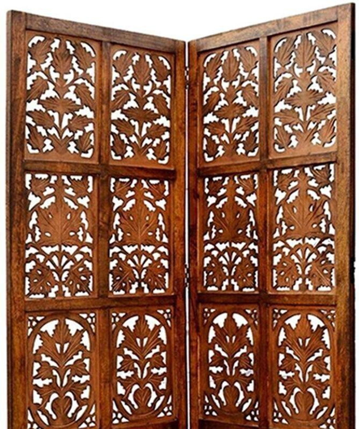 Image of Decorhand Handcrafted 2 Panel Wooden Room Partition & Room Divider (Brown) Solid Wood Decorative Screen Partition Solid Wood Decorative Screen Partition