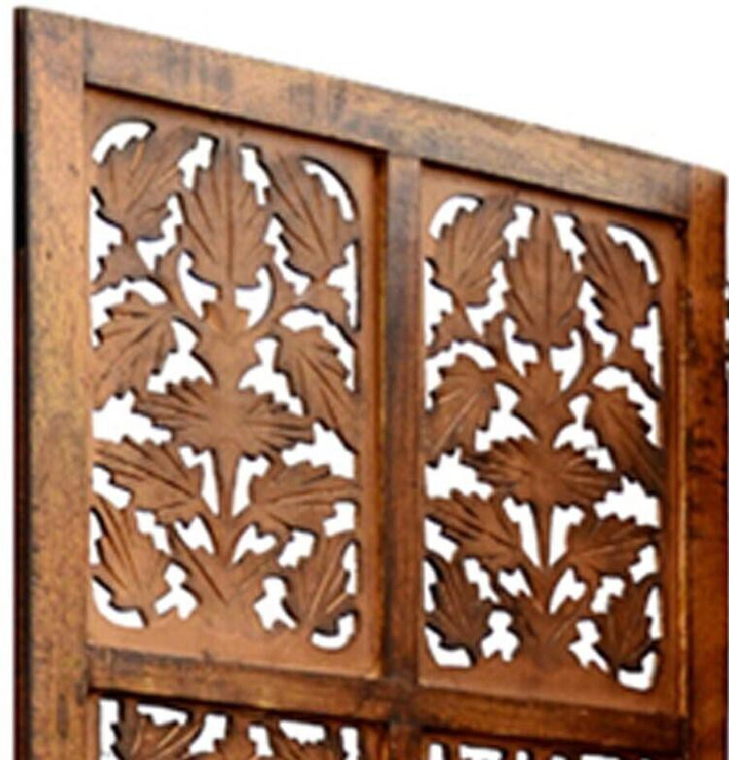 Image of Decorhand Handcrafted 5 Panel Wooden Room Partition & Room Divider ( Brown) Solid Wood Decorative Screen Partition Solid Wood Decorative Screen Partition