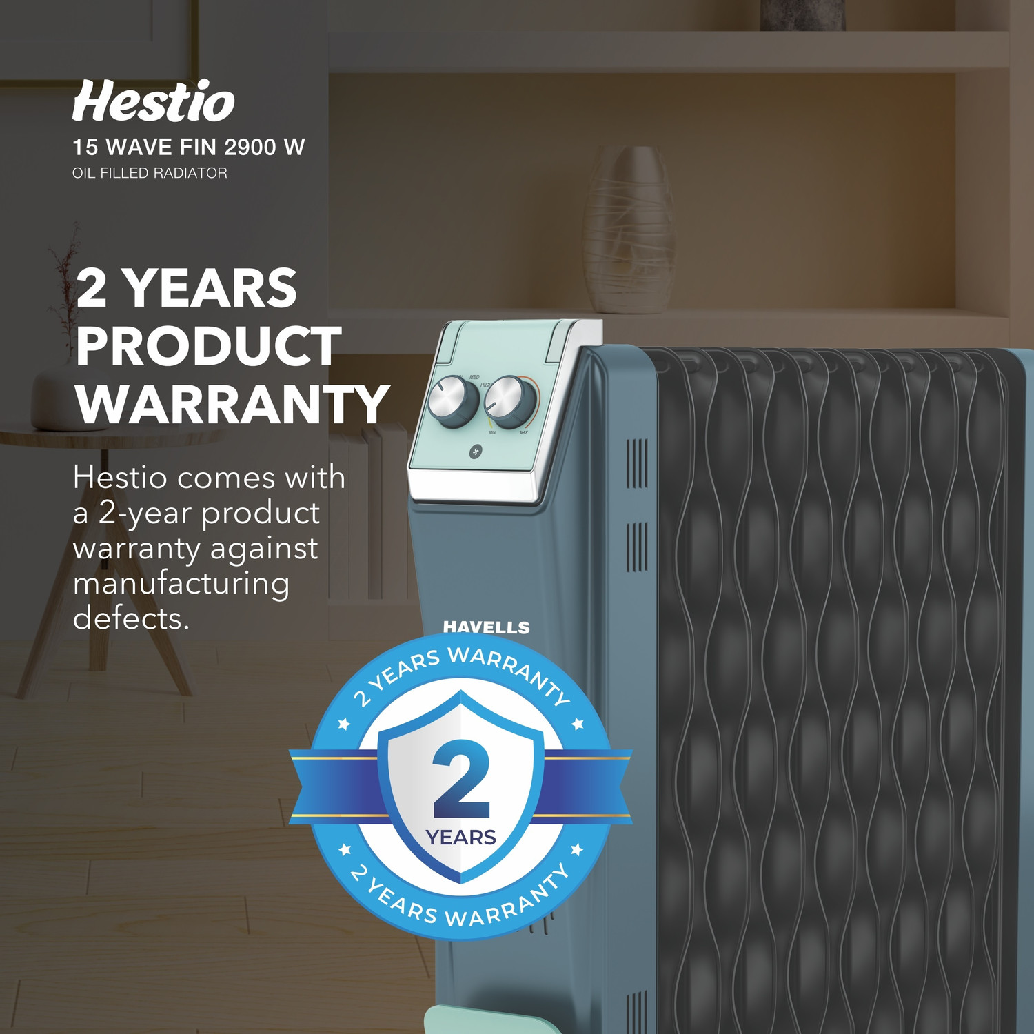 Image of HAVELLS GHROFCTN290 Hestio 15 Wave Fin Oil Filled Room Heater