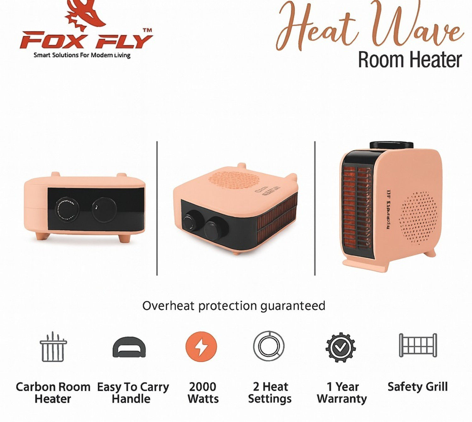 Image of Fox Fly 2000W Fan Room Heater with Adjustable Thermostat & Dual Heat Settings Fan Room Heater