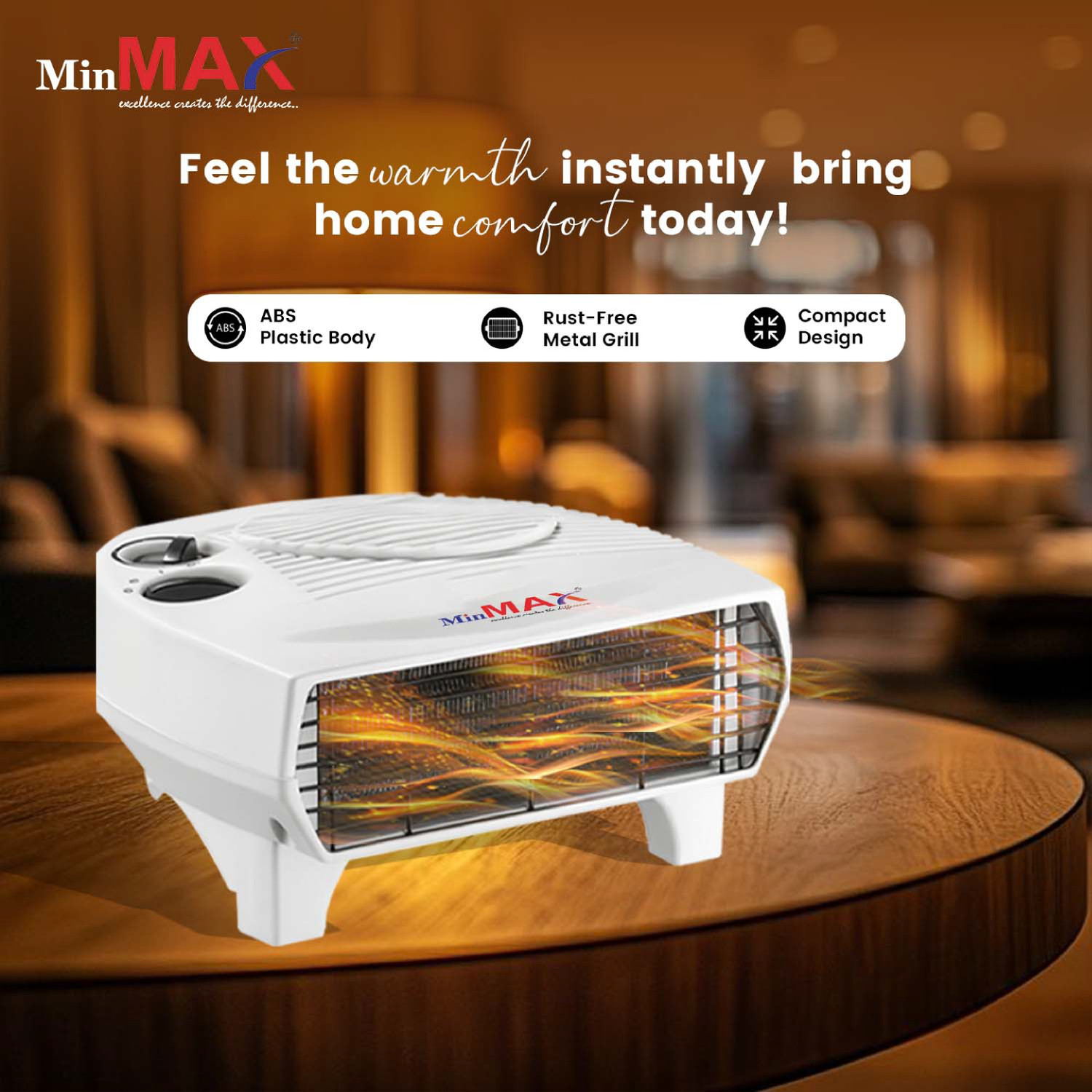Image of MinMAX Safe and Noiseless Fan Room Heater II 100% Copper II BEE Rated II White Fan Room Heater