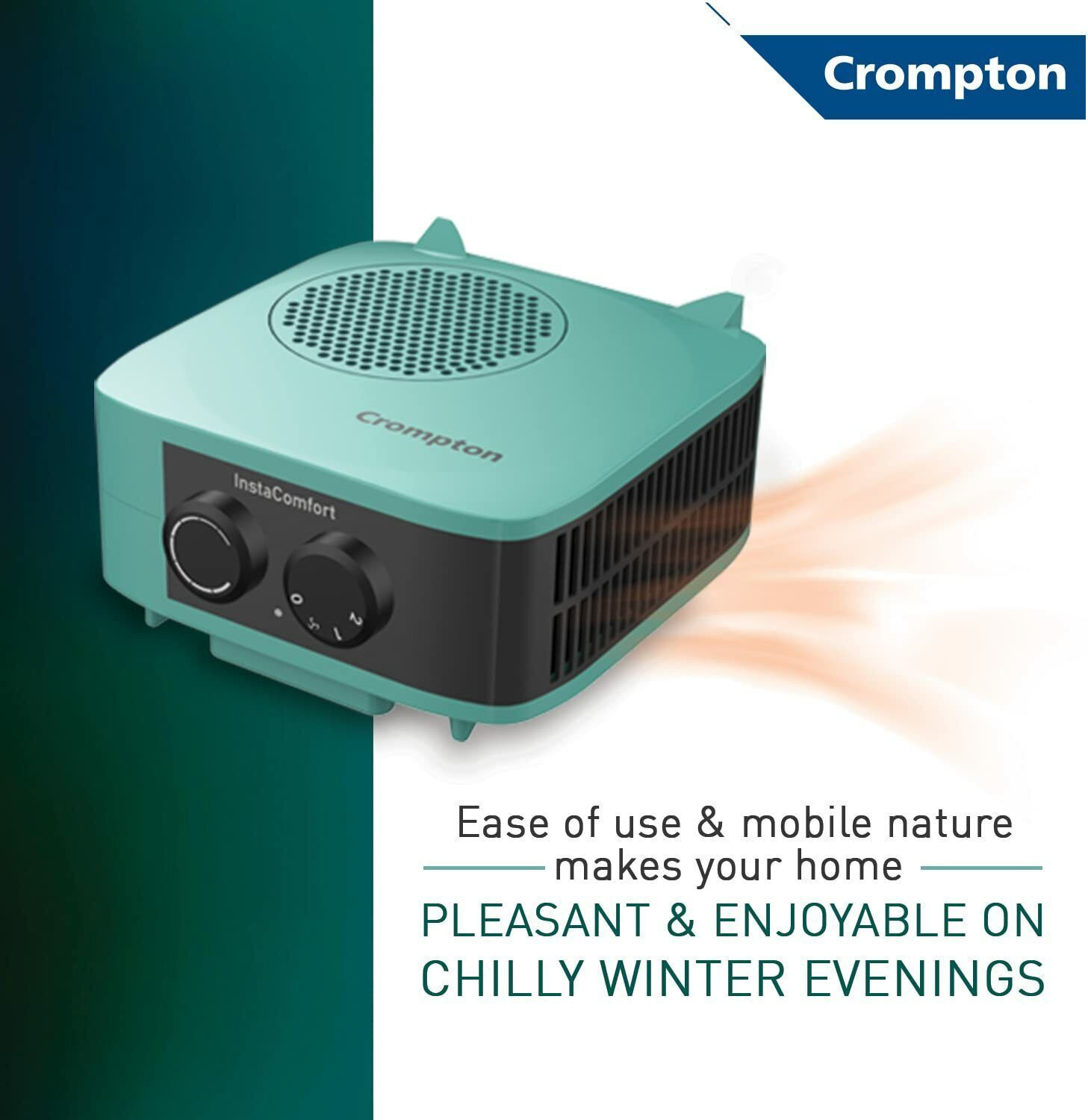 Image of Crompton Insta Comfort Room Heater 2000 Watts Heat Convector with Adjustable Thermostats Hybrid Cyan (ACGRH- INSTACOMFORT) Fan Room Heater