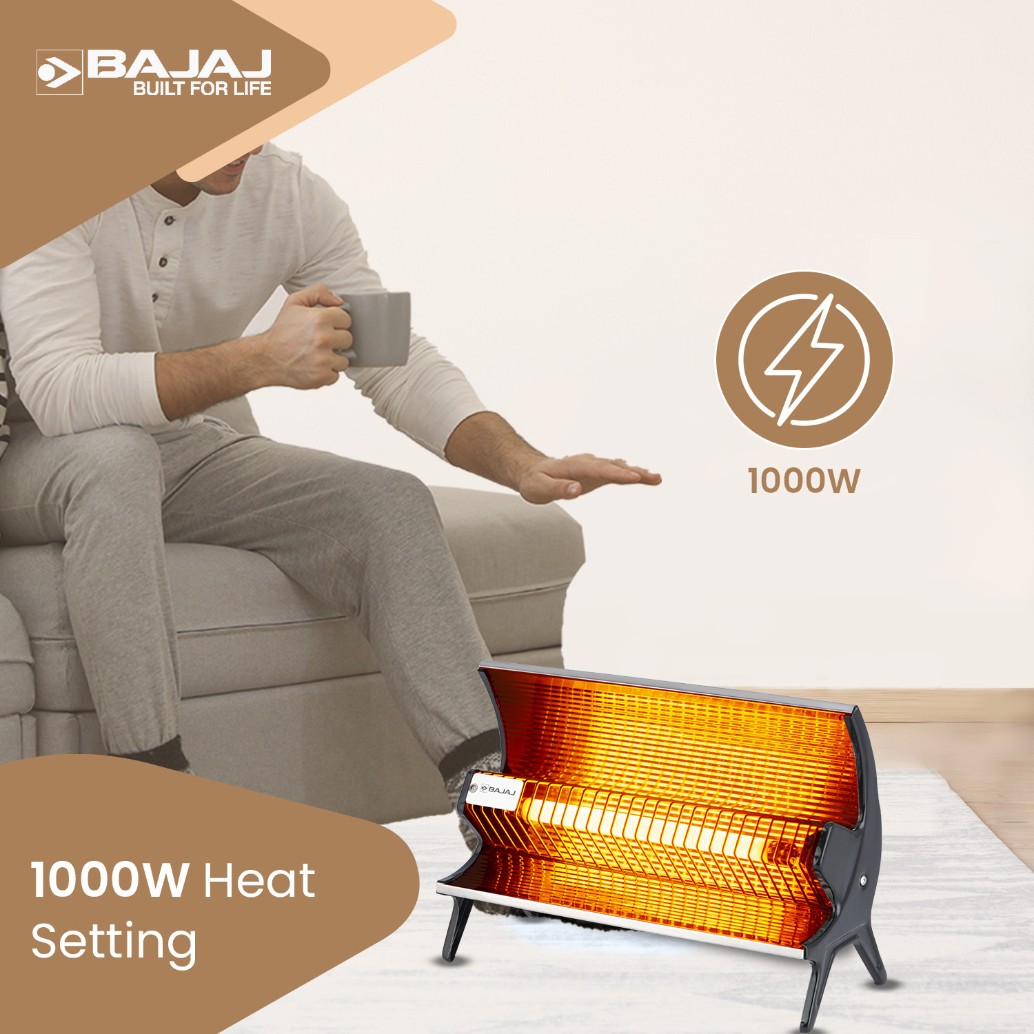 Image of BAJAJ j Flashy 1000 Watts Radiant Room Heater (Steel) Halogen Room Heater