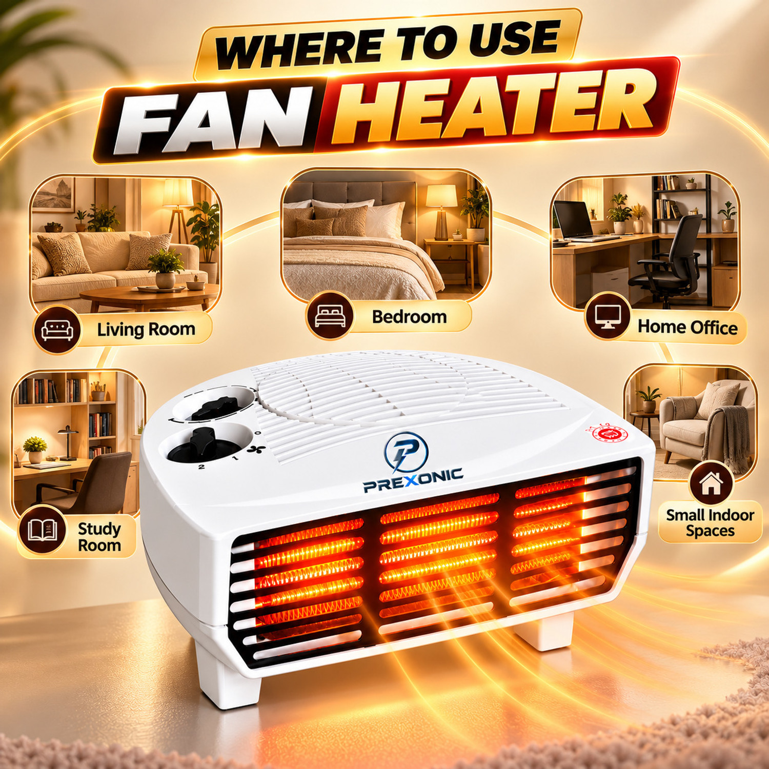 Image of PREXONIC Winter Comfort Electric Heater for Home & Office, White Room Heating Appliance Fan Room Heater