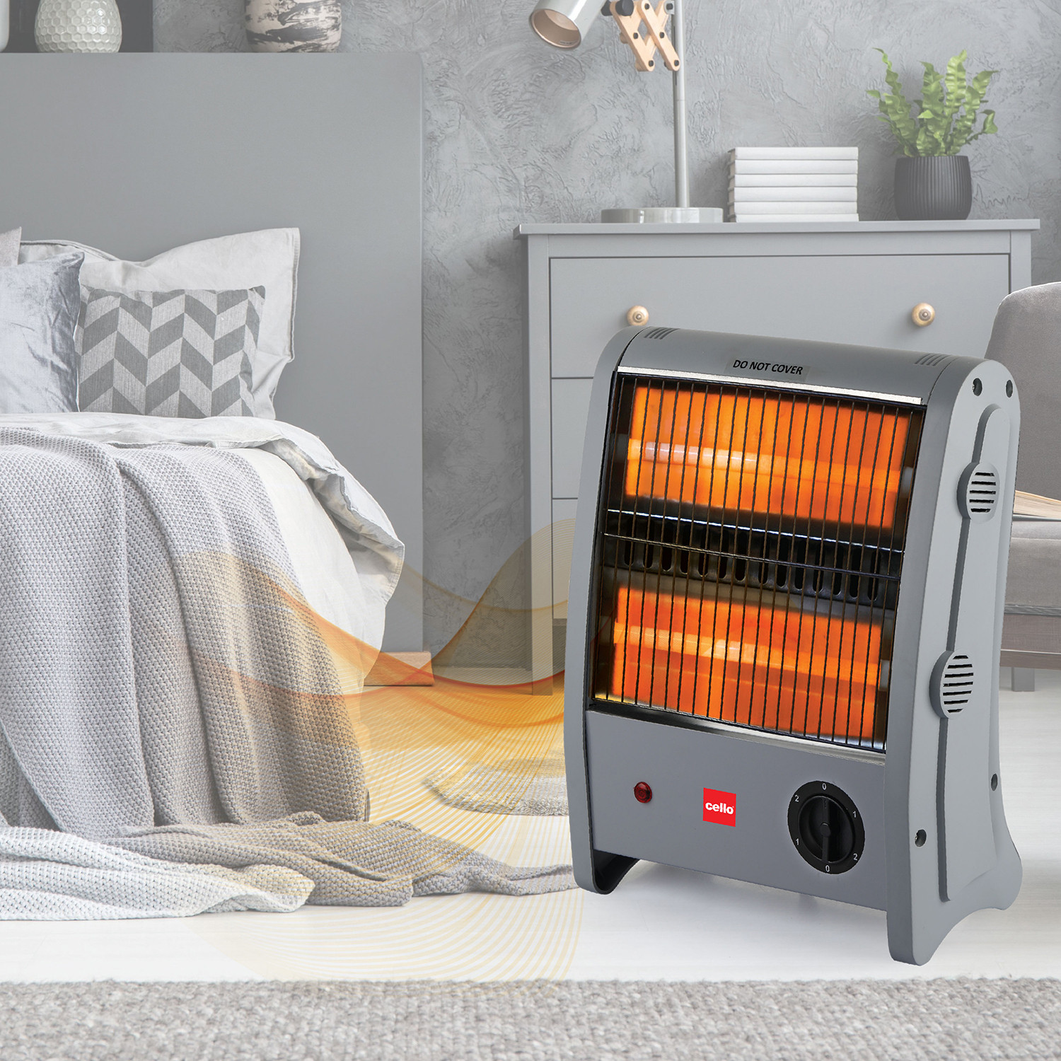 Image of cello Superwarm 100 (800W) | 2 Heat Settings-400W /800 Watts | Neon Indicator | Grey | Quartz Room Heater