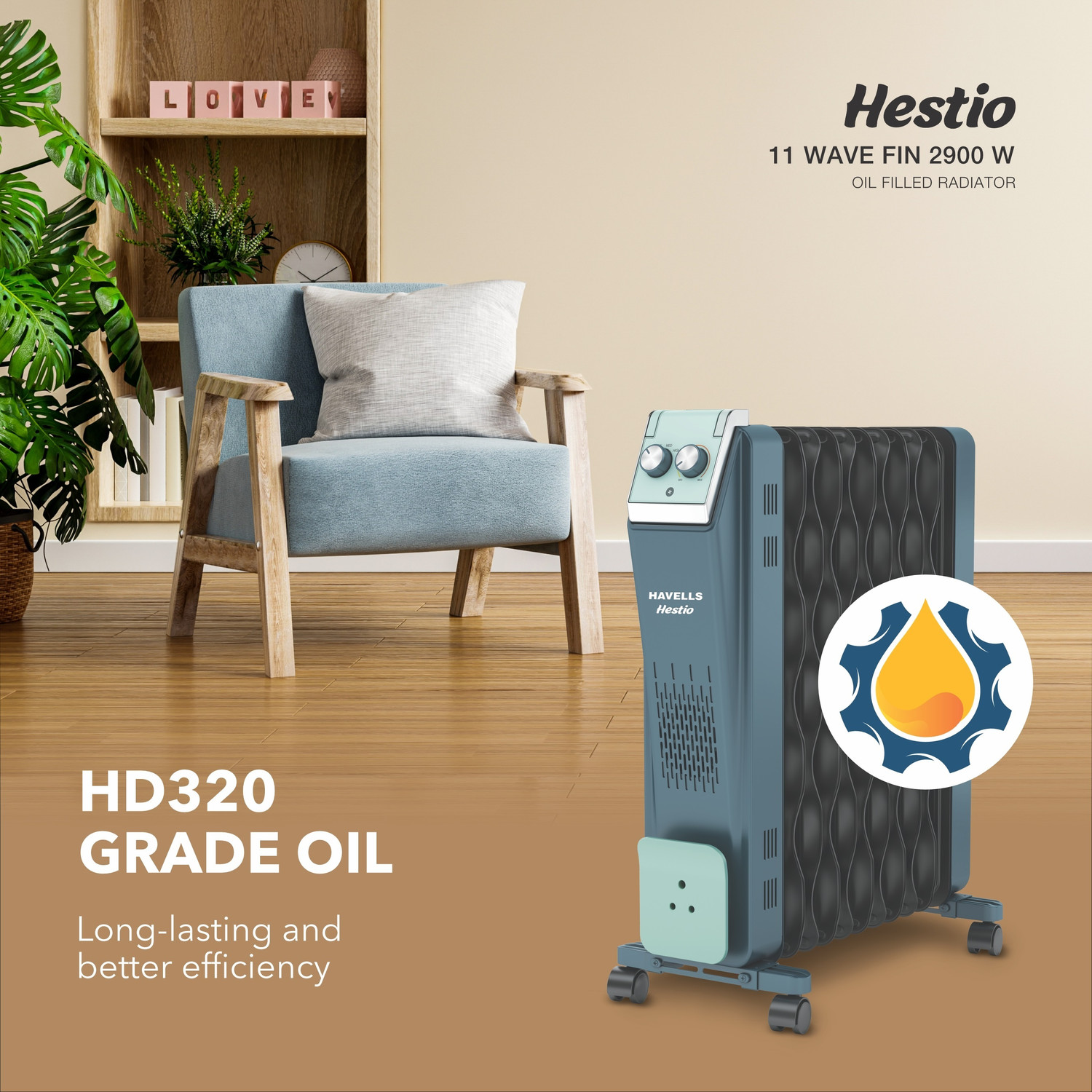 Image of HAVELLS GHROFCKN290 Hestio 11 Wave Fin Oil Filled Room Heater