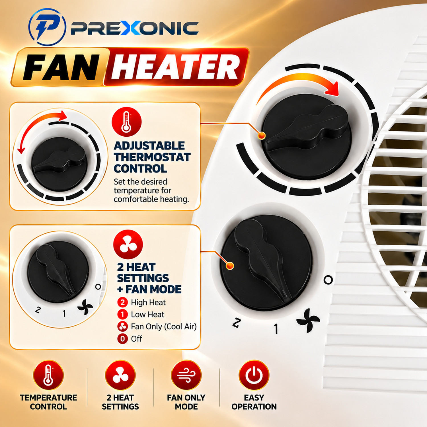Image of PREXONIC Winter Comfort Electric Heater for Home & Office, White Room Heating Appliance Fan Room Heater