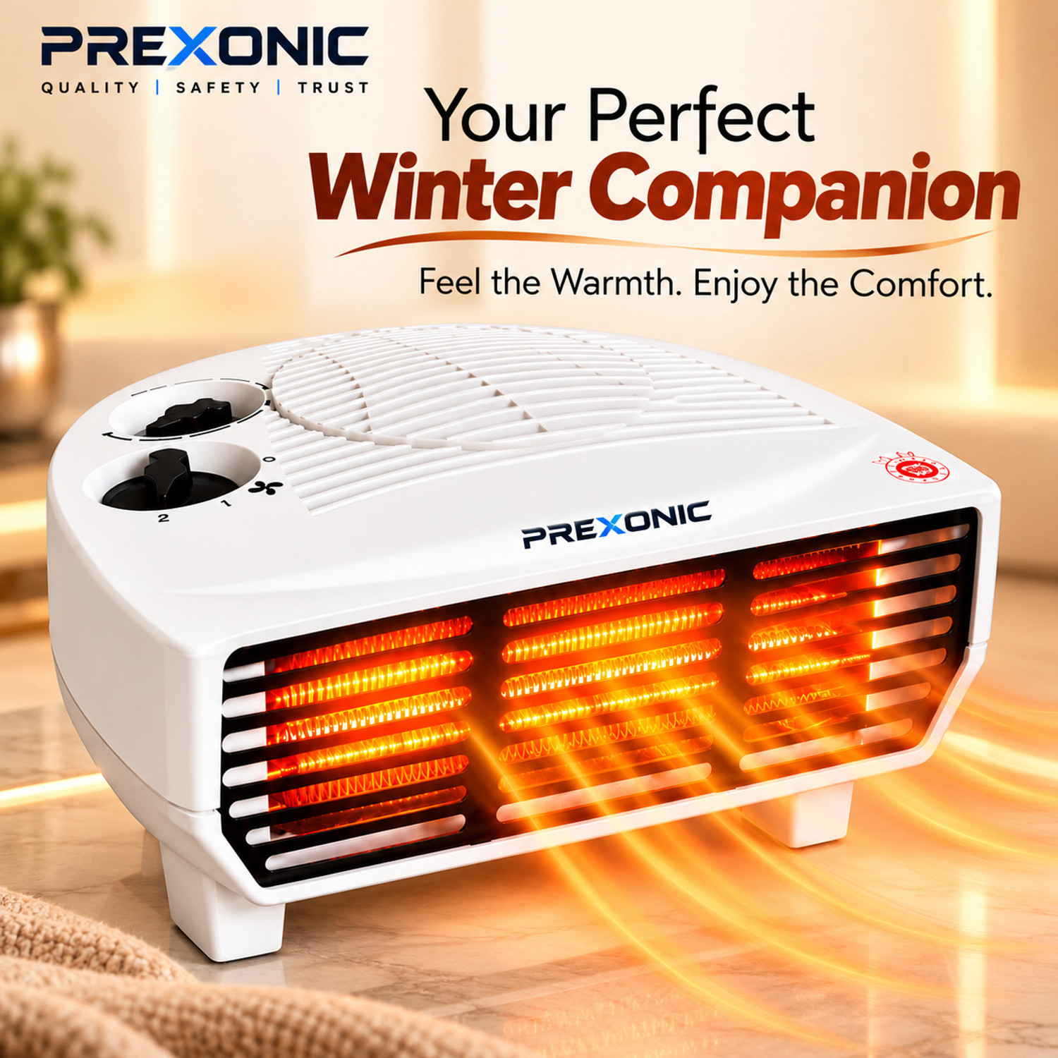 Image of PREXONIC Winter Comfort Electric Heater for Home & Office, White Room Heating Appliance Fan Room Heater