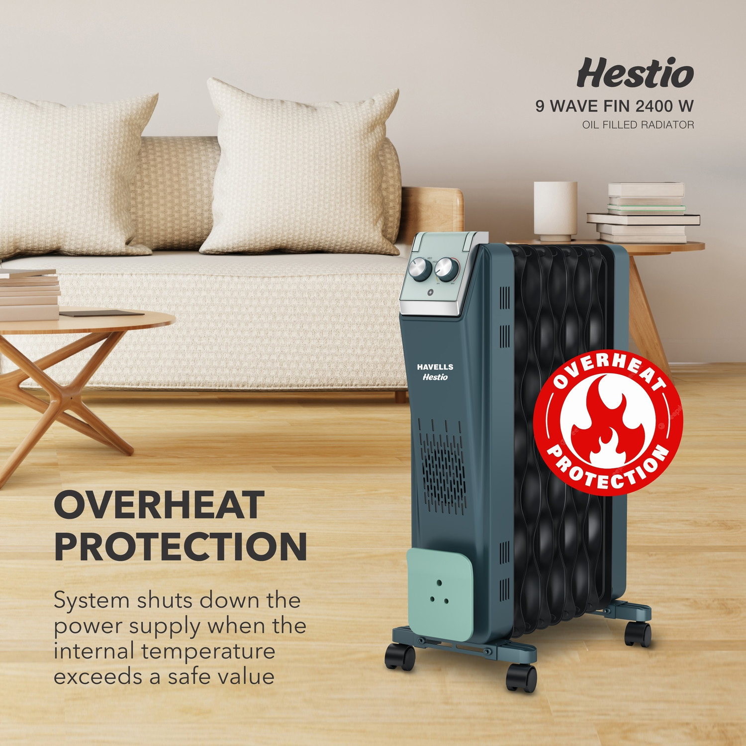 Image of HAVELLS GHROFCJN240 Hestio 9 Wave Fin Oil Filled Room Heater