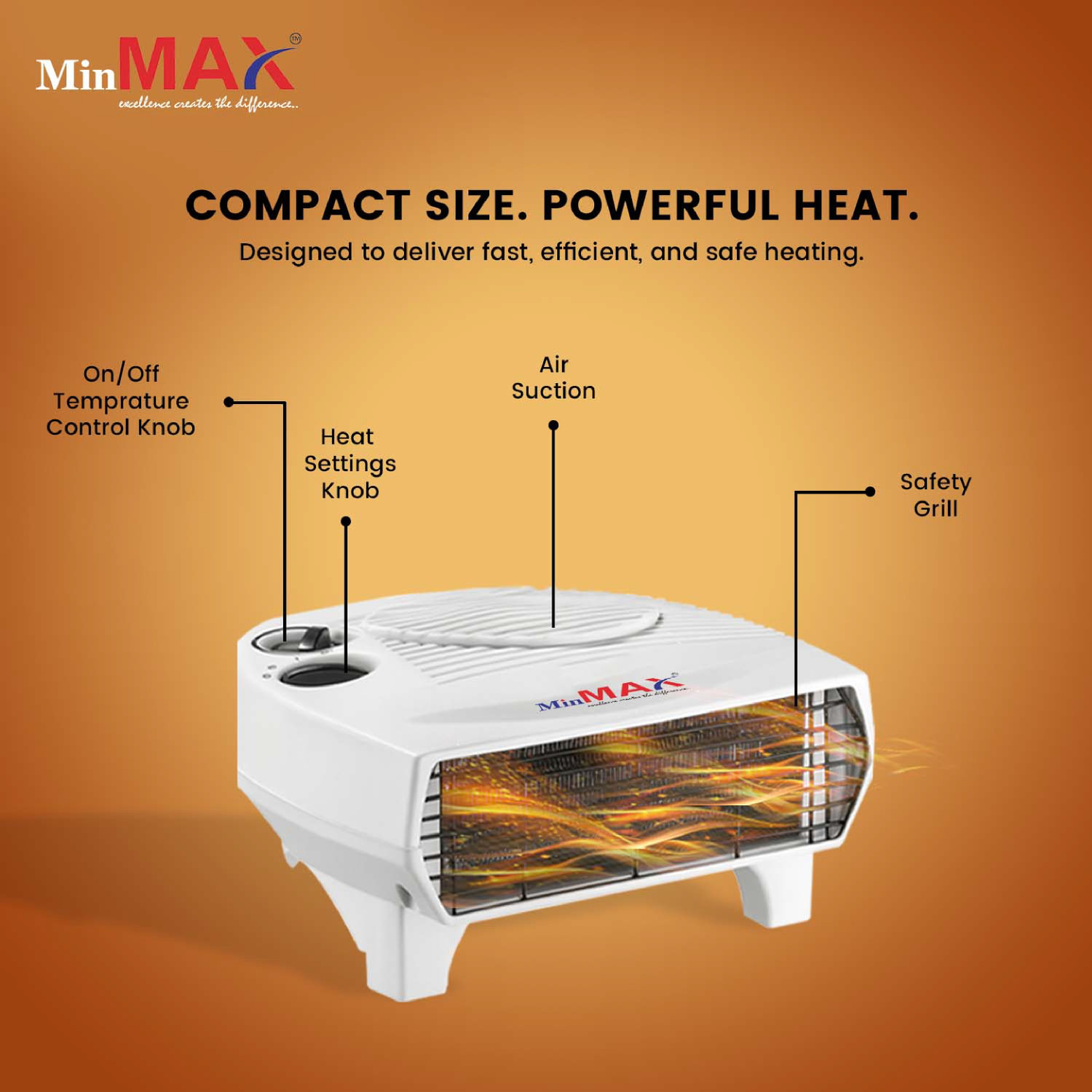 Image of MinMAX Safe and Noiseless Fan Room Heater II 100% Copper II BEE Rated II White Fan Room Heater
