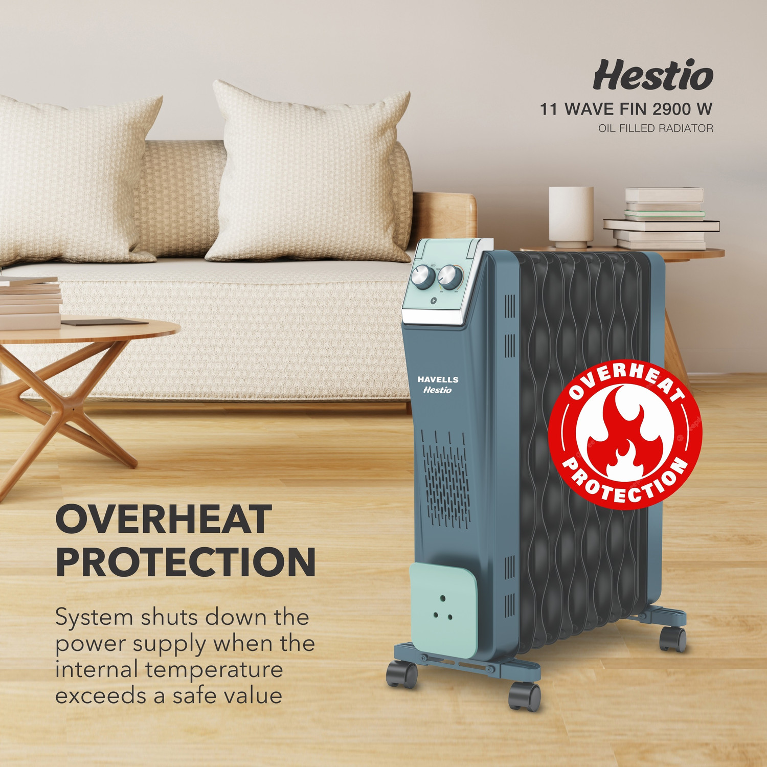 Image of HAVELLS GHROFCKN290 Hestio 11 Wave Fin Oil Filled Room Heater