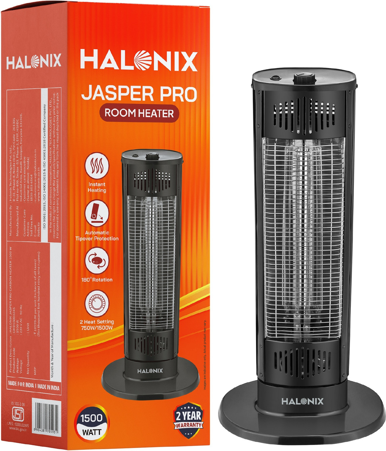 Image of HALONIX 1500W Jasper Pro Room Heater Carbon Room Heater