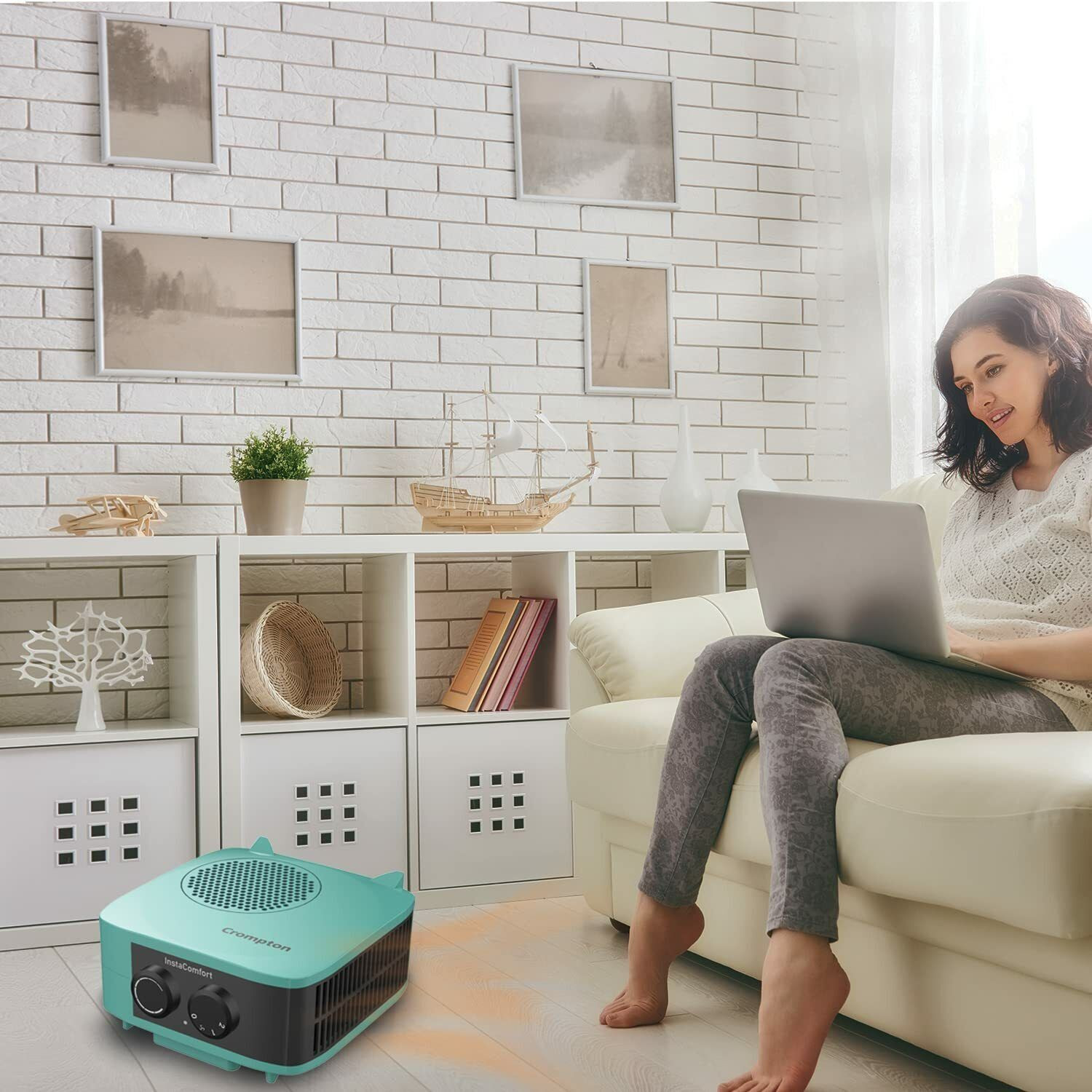 Image of Crompton Insta Comfort Room Heater 2000 Watts Heat Convector with Adjustable Thermostats Hybrid Cyan (ACGRH- INSTACOMFORT) Fan Room Heater