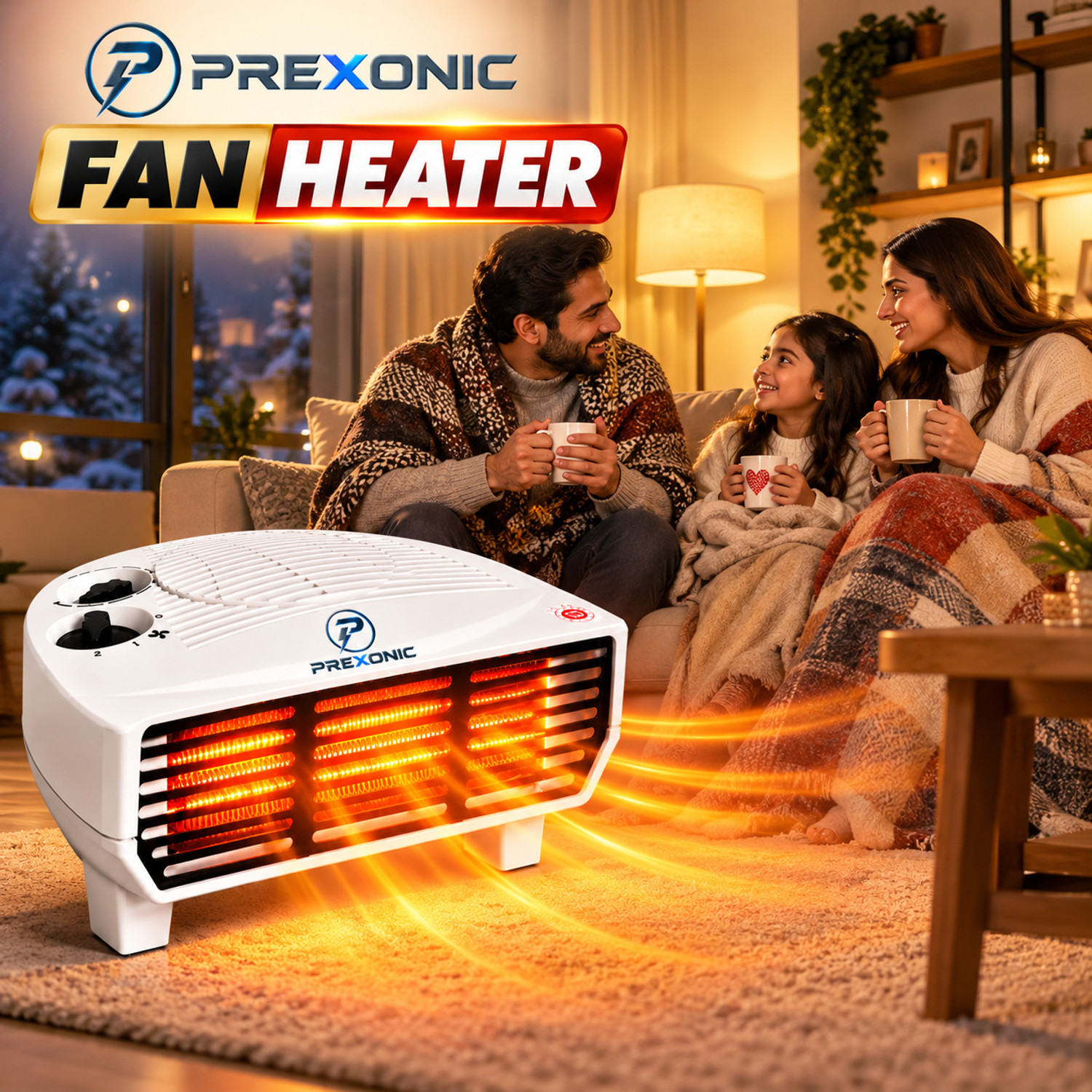 Image of PREXONIC Winter Comfort Electric Heater for Home & Office, White Room Heating Appliance Fan Room Heater