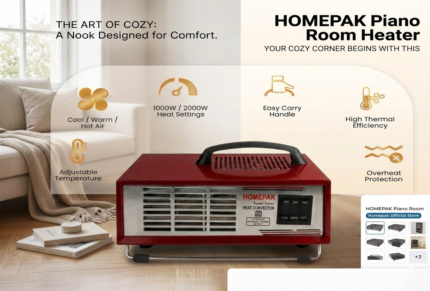 Image of HOMEPAK Home and Office Majesty Rx -60 Degree work able 1000W /2000w Room Heater Fan Room Heater