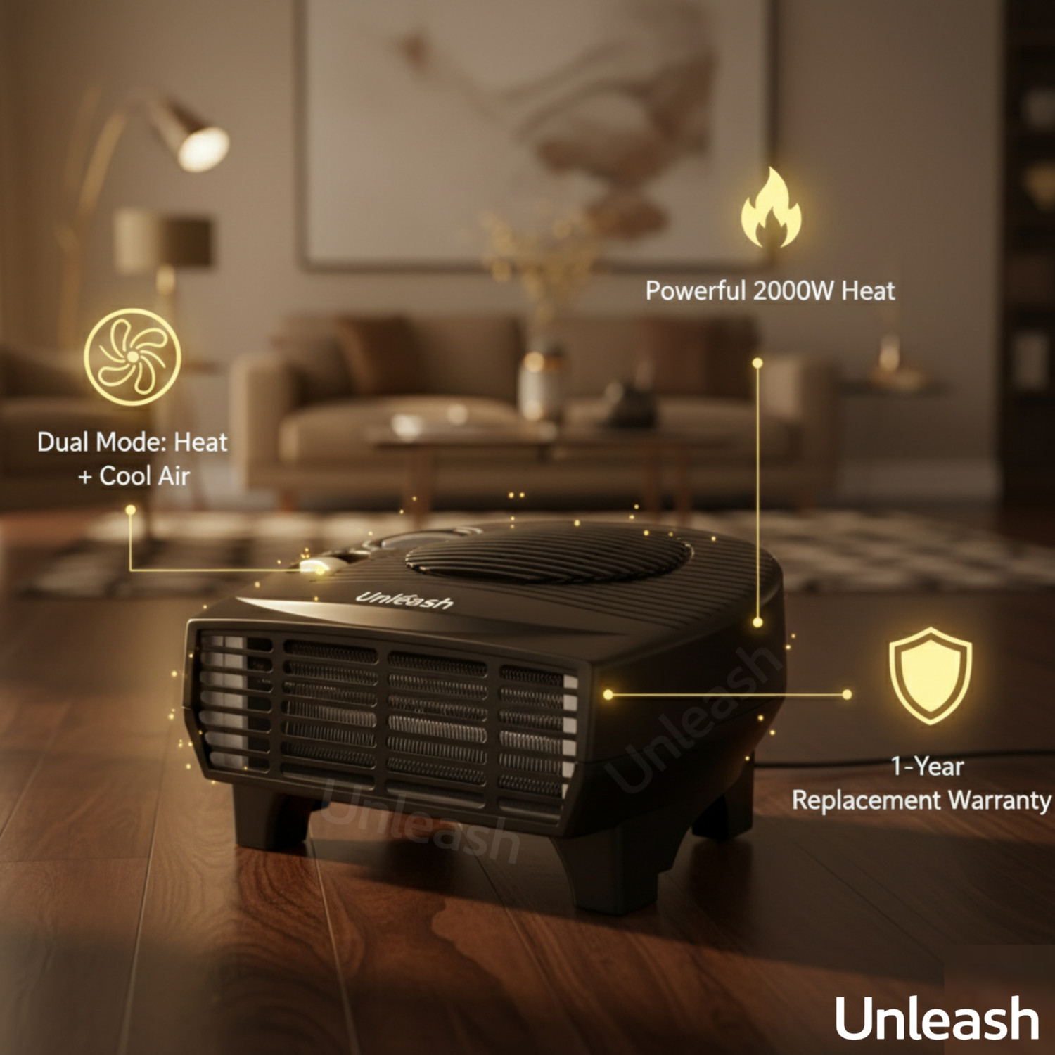 Image of unleash Fayra 2000W Room Heater, Blower Room Heater Fan Model For Home, Bedroom Fan Room Heater