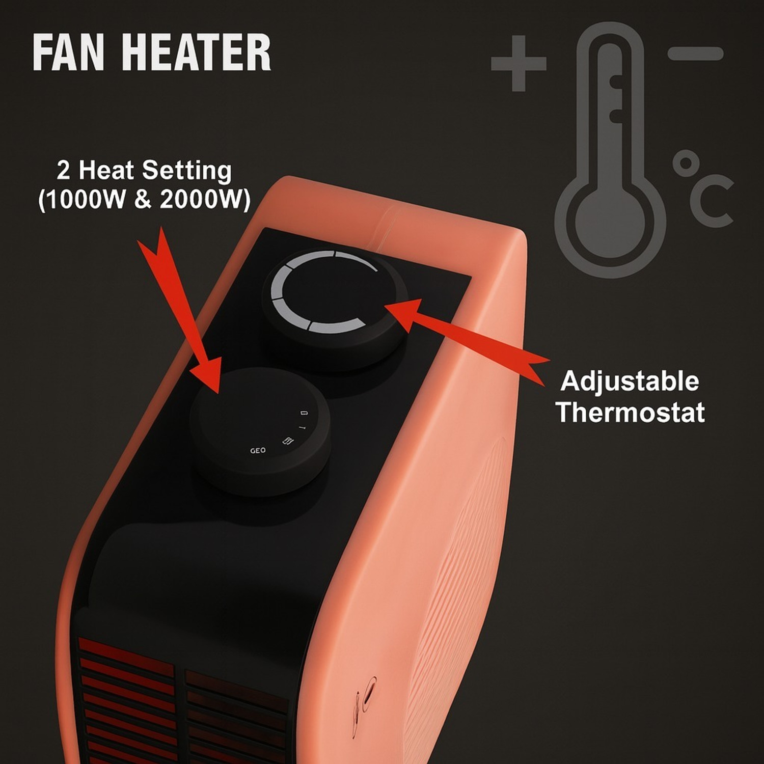 Image of Fox Fly 2000W Fan Room Heater with Adjustable Thermostat & Dual Heat Settings Fan Room Heater