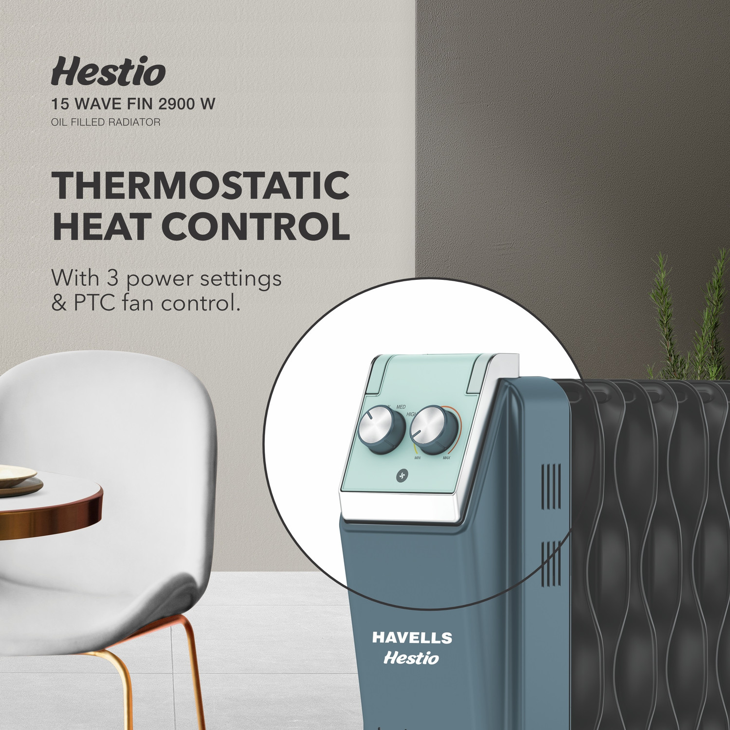 Image of HAVELLS GHROFCTN290 Hestio 15 Wave Fin Oil Filled Room Heater
