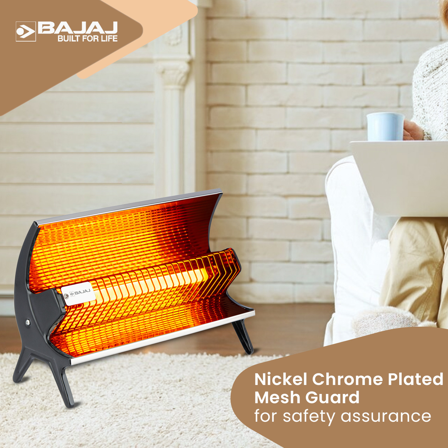 Image of BAJAJ j Flashy 1000 Watts Radiant Room Heater (Steel) Halogen Room Heater