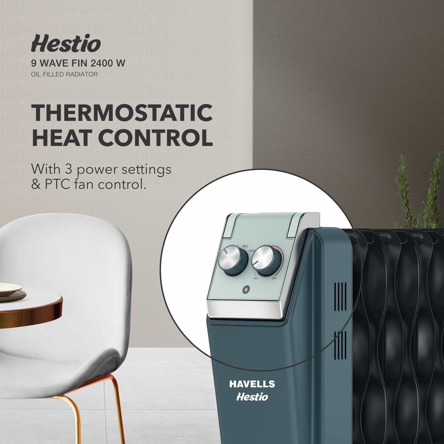 Image of HAVELLS GHROFCJN240 Hestio 9 Wave Fin Oil Filled Room Heater