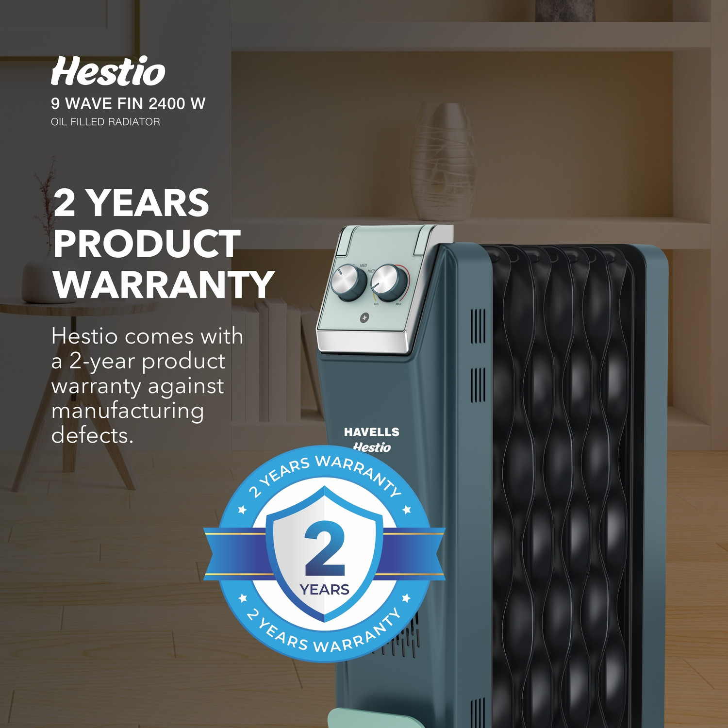 Image of HAVELLS GHROFCJN240 Hestio 9 Wave Fin Oil Filled Room Heater