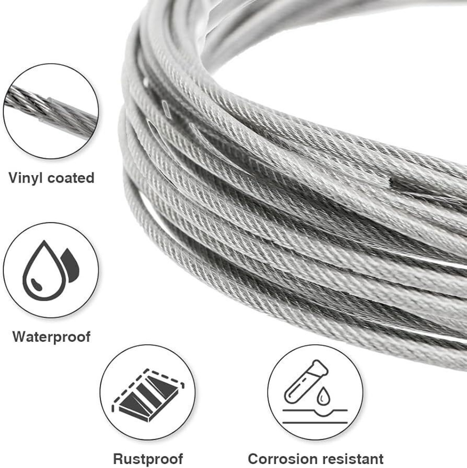 Image of Siya Corporation Heavy Duty Stainless Steel Clothesline with Hooks 5 m Silver