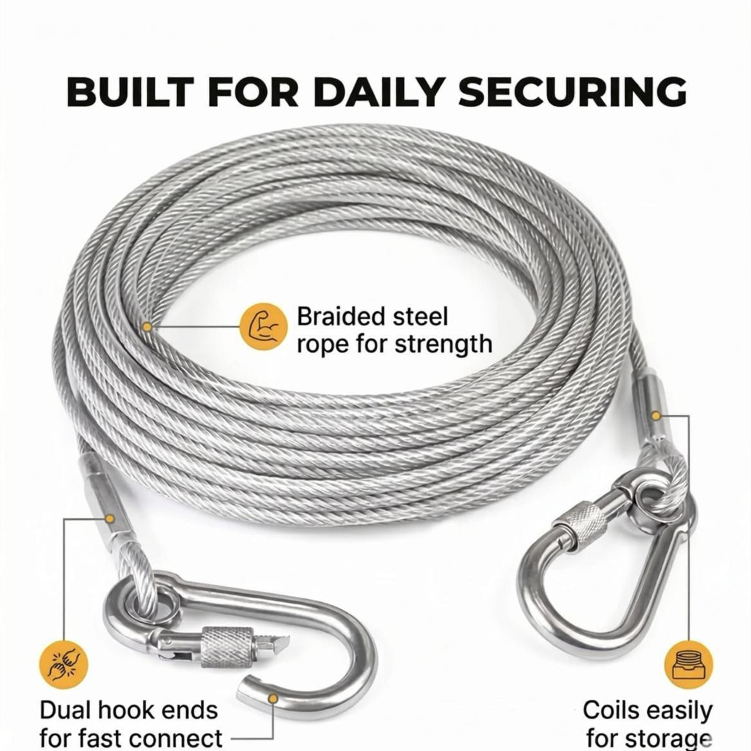 Image of ENOREJIA Heavy Duty Stainless Steel Clothesline 5 Meter Silver (Length: 10 m, Diameter: 1 mm)