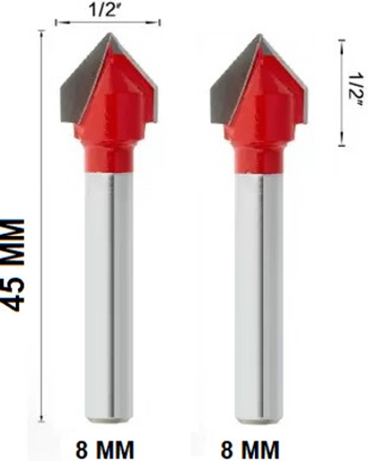 ALPHABET 1/2" (12.5 MM Dia.) V Grooving Router Bits [12.5 X 12.5]-MM (Shank-8MM) Rotary Bit Set