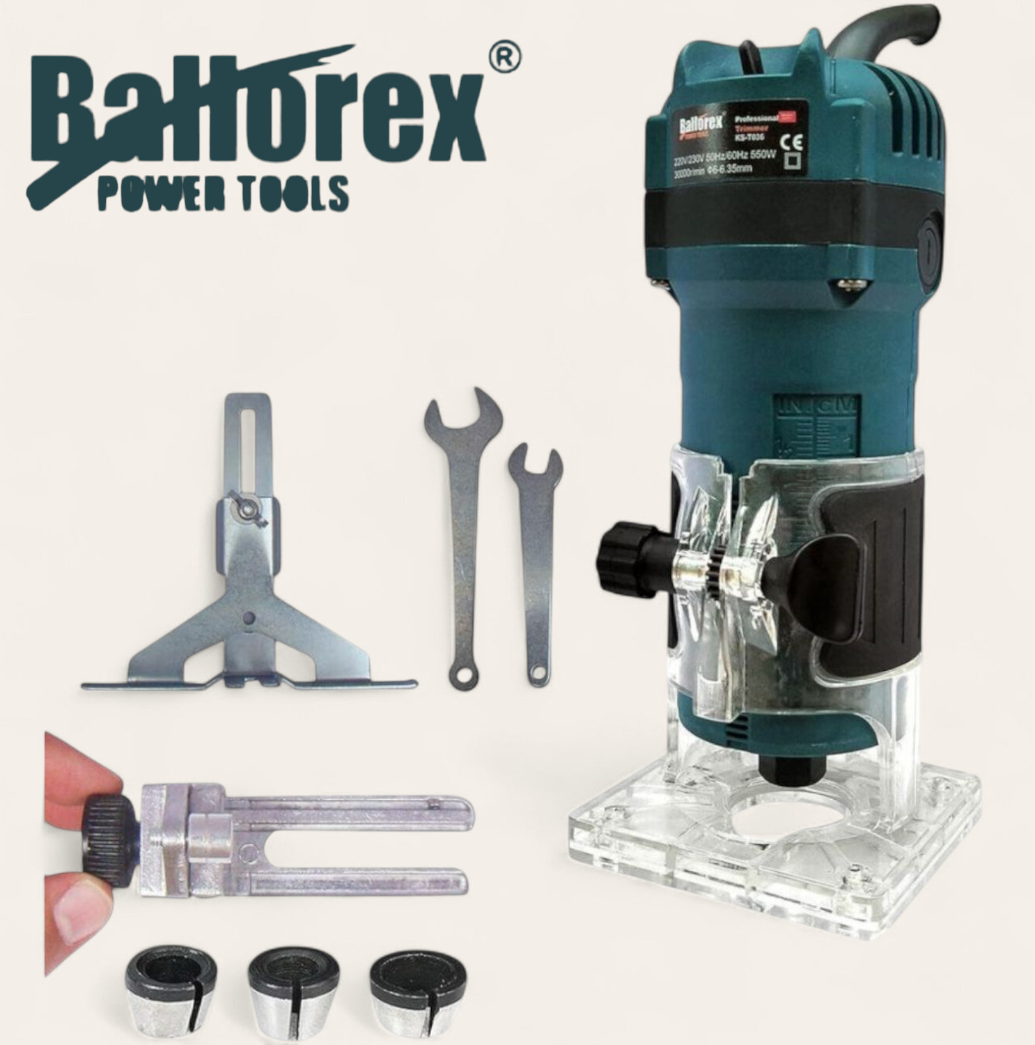 Image of Ballorex Heavy Duty Professional Wood Trimmer /Router KS-T036 550W 30000RPM Electric Trimmer Router Kit ( Without Bit Set ) Rotary Tool
