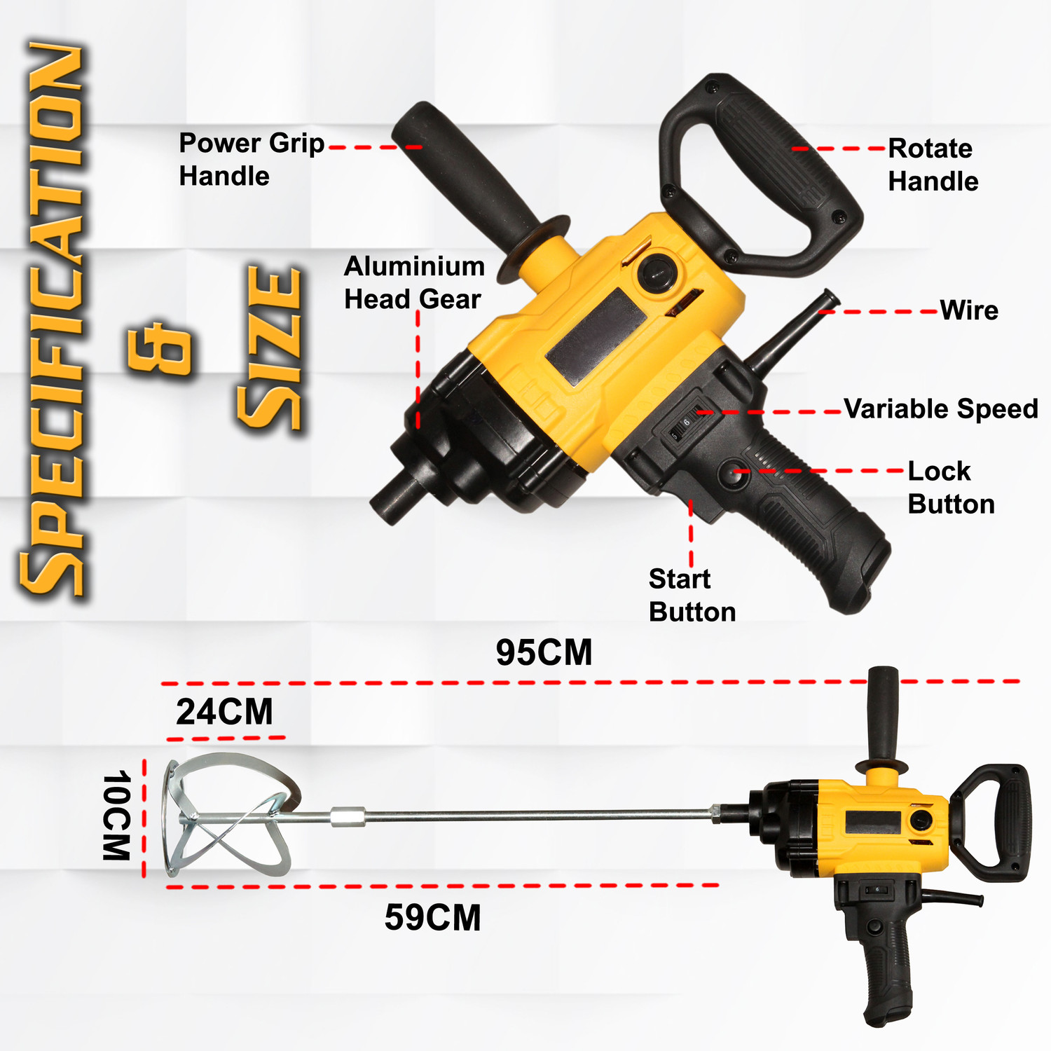 Image of Digital Craft 1500W Industrial Mixer Paint Cement Paint Putty Mixing Machine Speed Regulation Paint Mixer Machine,25mm Wood Chisel,2 In 1 Screw Driver Rotary Tool